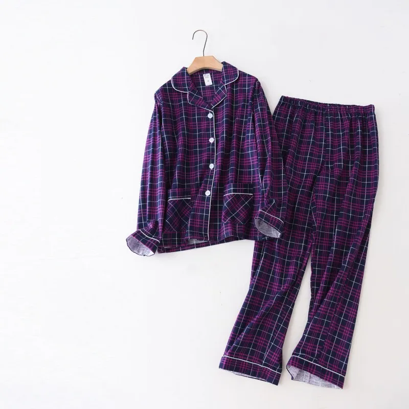 Весенне-осенние женские повседневные клетчатые Пижамные комплекты женская
