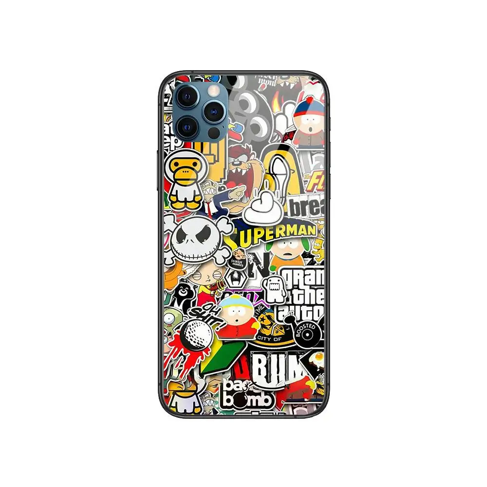 

Popular street art graffiti Anime Style Phone Case cover For iphone 12 pro max 11 8 7 6 s XR PLUS X XS SE 2020 mini black cel