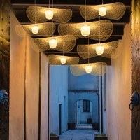 chinese handmade bamboo weaving rattan shadelamp pendant light lanterns hall and living room chandelier creative kitchen lamps