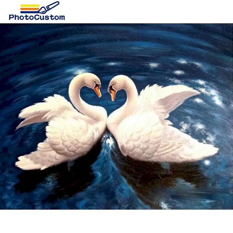 

PhotoCustom Animals Swan Painting By Numbers 50*60cm Painting by numbers On canvas Wall Decor DIY gift Handpainted For Adult