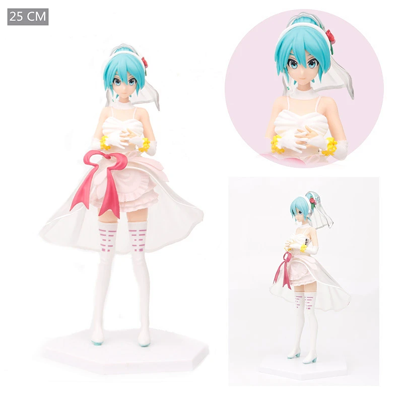 

Cute Japanese Anime PVC White Wedding Dress Hatsune Miku Kawaii Movable Doll Decoration Ornament Toy Girl Birthday Gift