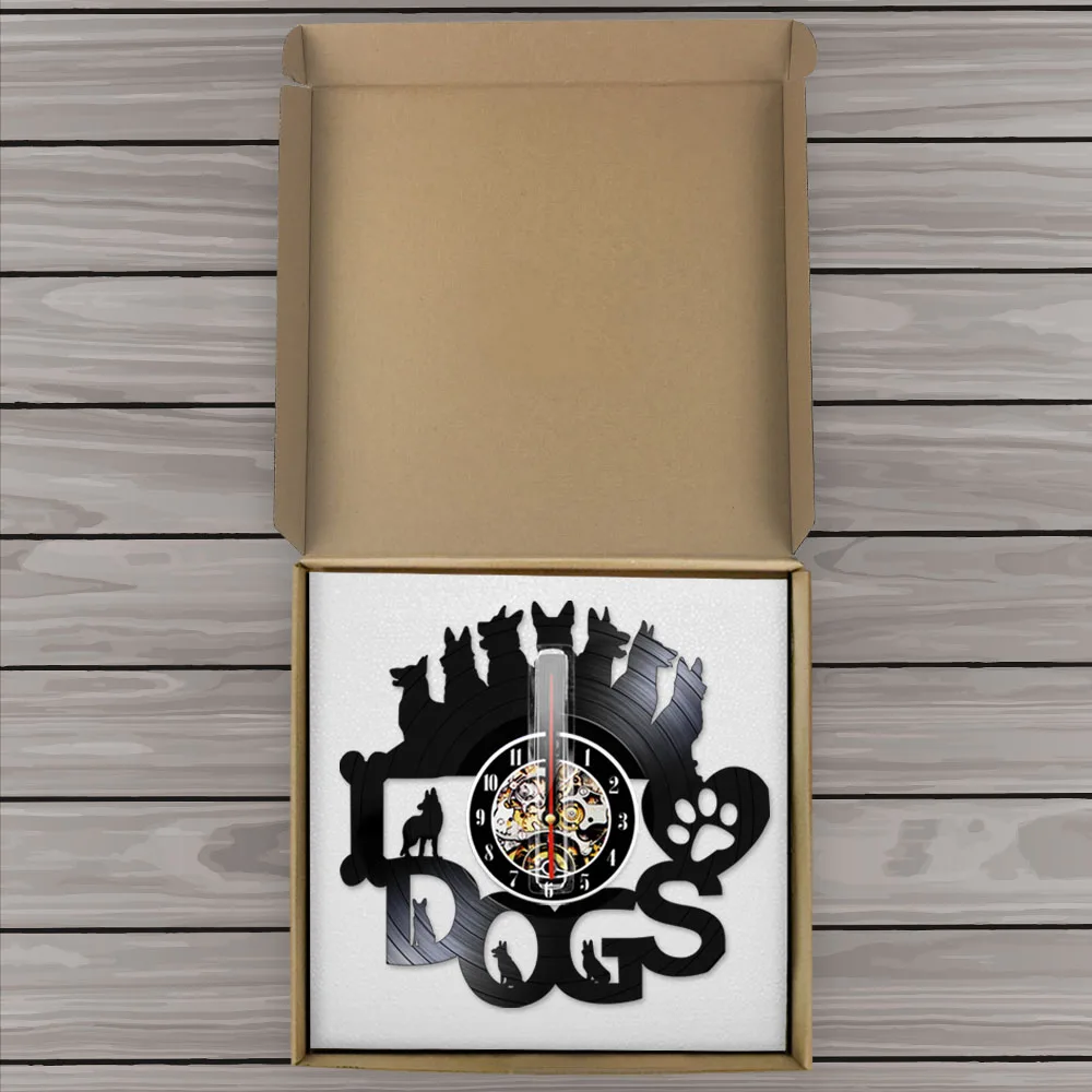 I Love Dogs Romantic Dog Quote Vinyl Record Disco Wall Clock Puppy Silhouette Laser Cut Handicraft Art Home Decor | Дом и сад