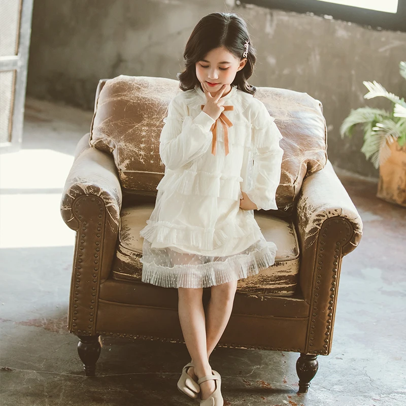 2020 платья для маленьких девочек Сетчатое платье принцессы с длинными рукавами на