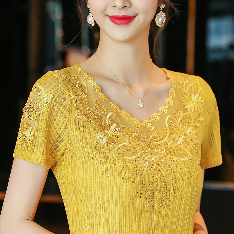 Новая блузка женские топы кружевная рубашка с коротким рукавом летние блузки