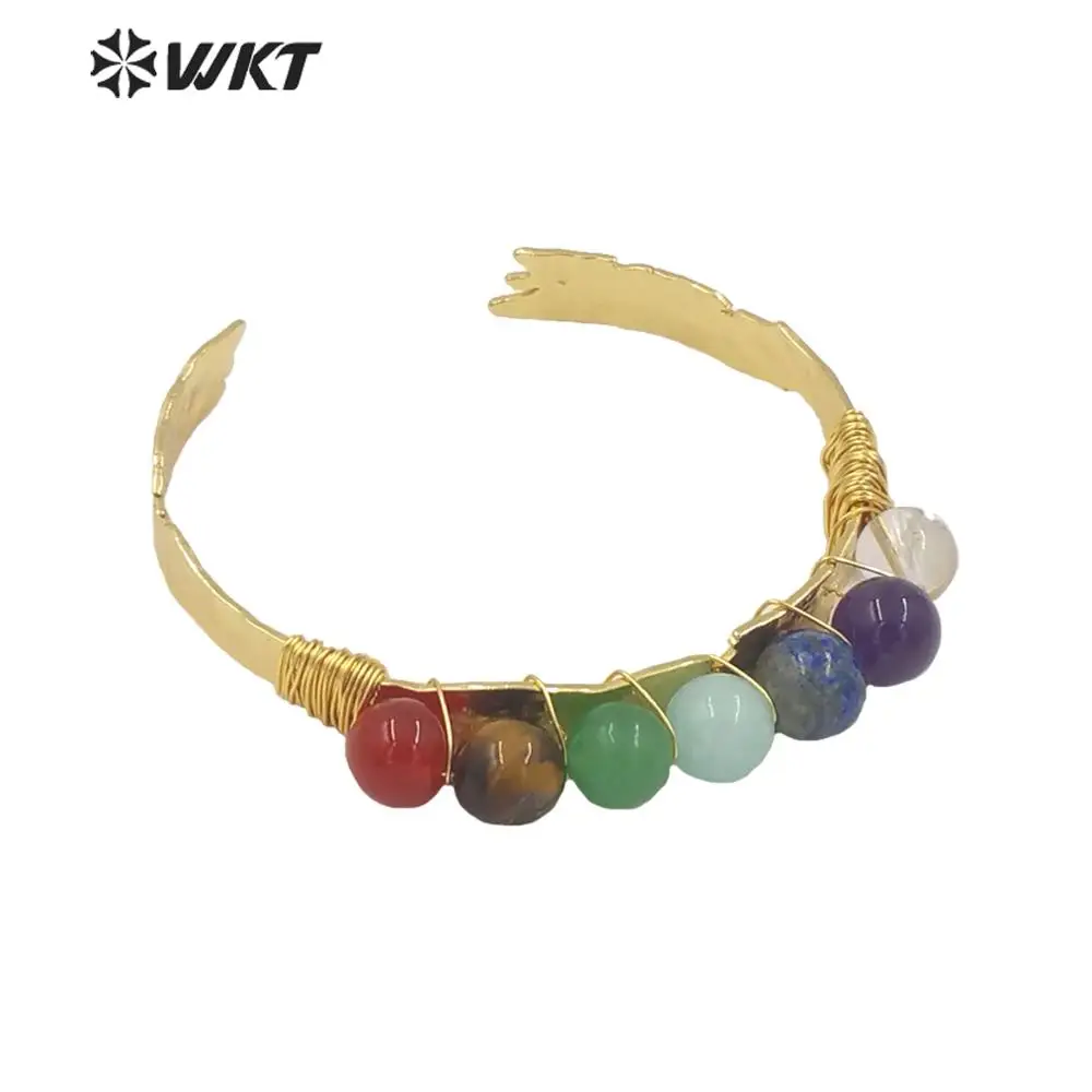 

WT-B566 Wholesale New Handmade Wire Wrapped Lady Bangle Natural Stone Bangle Seven Chakras Energy Cuff Bangle