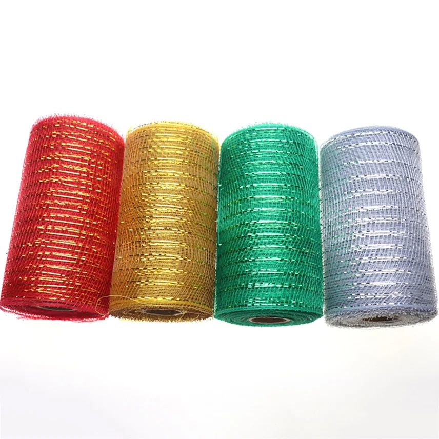 10Yards Mesh Glitter Ribbon Decorative Ribbons Tie Handicraft Gift Wrapping Wired Ribbon Gold Silver Christmas Decoration