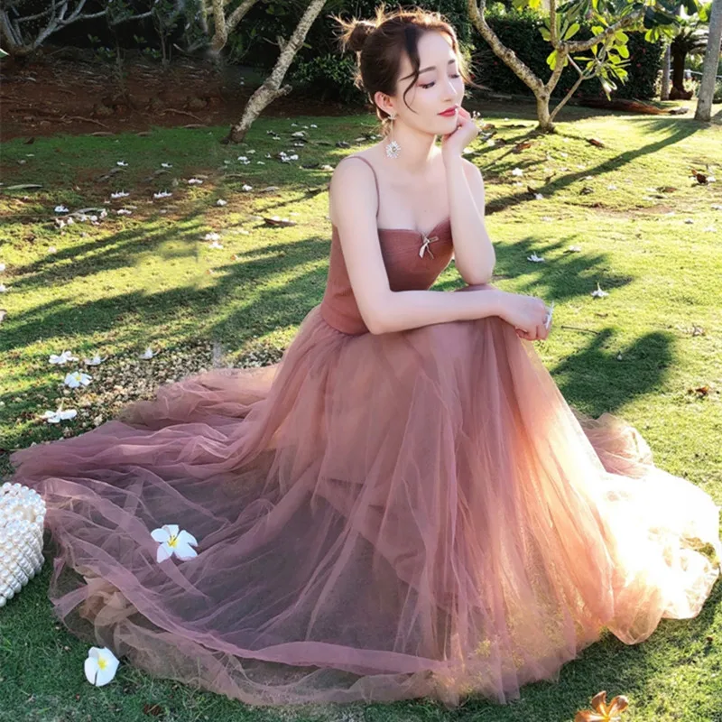 Женское винтажное длинное платье HANZANGL Сетчатое на бретельках Повседневные