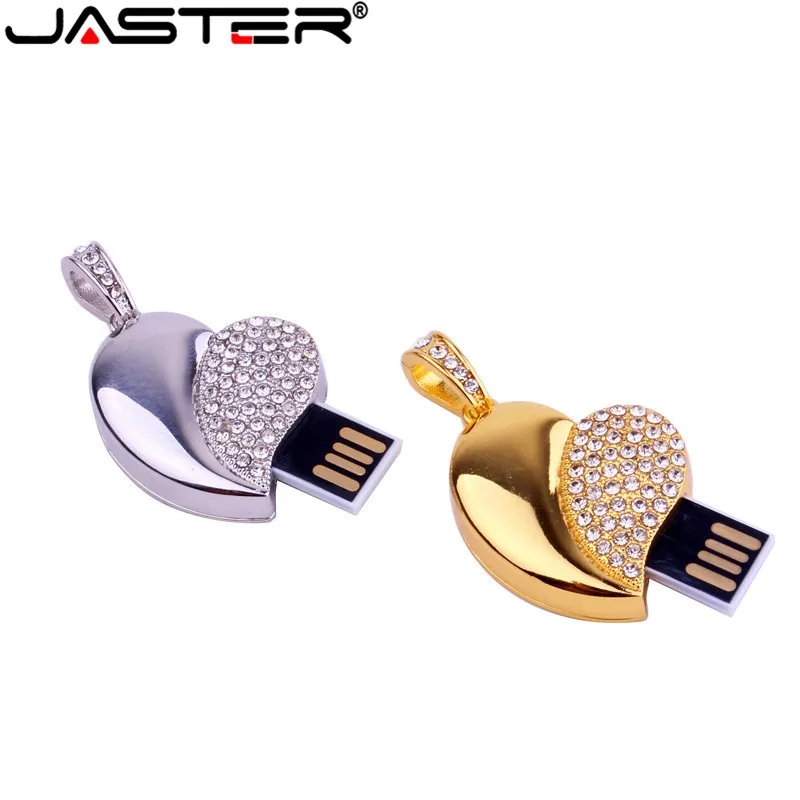 Металлический USB флеш-накопитель JASTER с милым сердцем и цепочкой, 4 ГБ, 8 ГБ, 16 ГБ, 32 ГБ, 64 ГБ, ожерелье, карта памяти в форме сердца, подарок