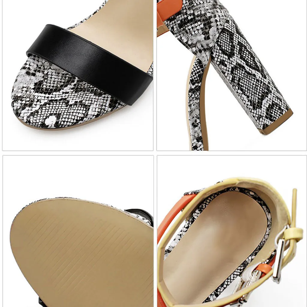 

2020 Woman's Stripper Shoes Summer Women Block Heels Sandals Female Snake Pattern Leather Shoe Ladies Night Club Sandalias Mujer