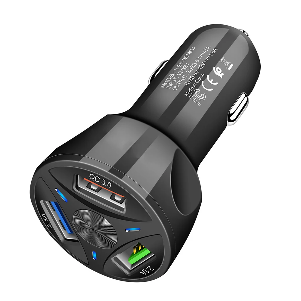 Черный 3 USB Автомобильное зарядное устройство 3 порта 12-32 в прикуриватель QC3.0 быстрое автомобильное зарядное устройство адаптер питания автомобильный стиль - Название цвета: Черный