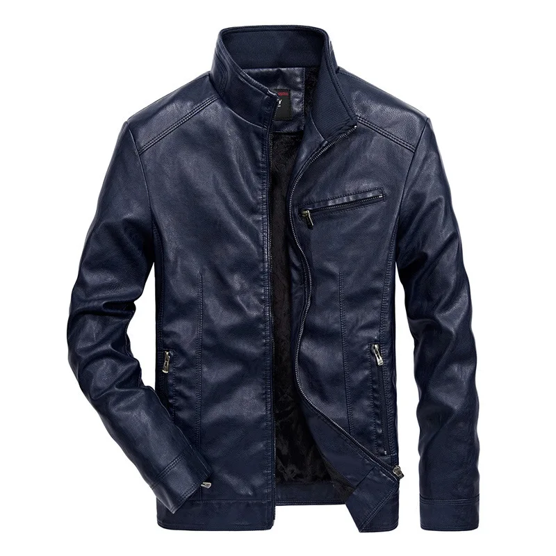 

Men's Jacket Motorcycle Washed PU Leather Stand Collar Business Casual Coat