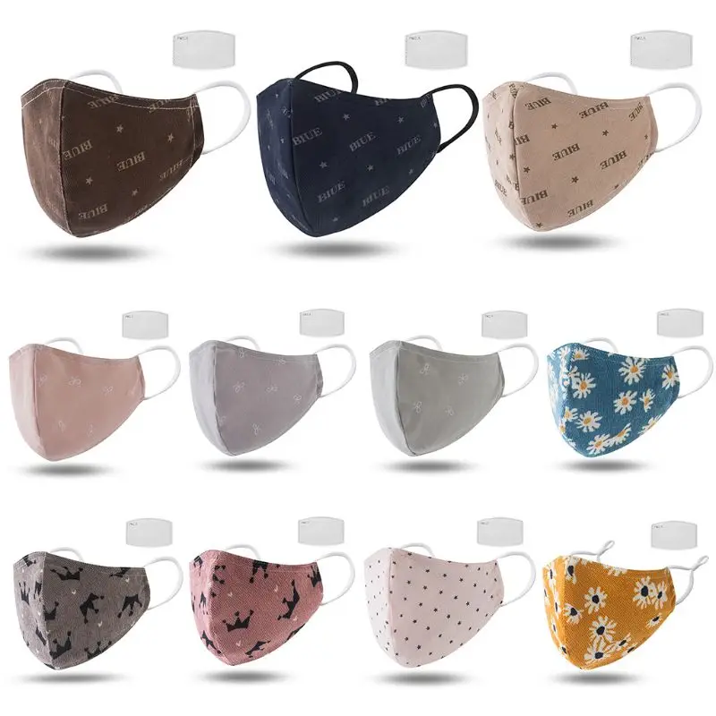 

Adult 3-Ply Reusable Cotton Mouth Mask with 1 Filter Flower Print Dustproof Washable Face Cover
