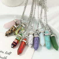 charm natural stone healing energy point wand pendant crystal quartz yoga necklace silver plated chain jewelry for women men