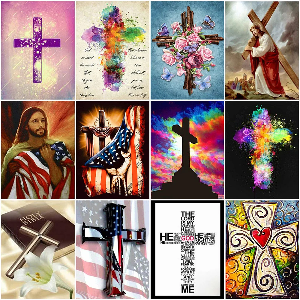 

DUTEY 5D DIY Diamond Painting Jesus Christian Full Square Diamond Embroidery Religious Cross Landscape Mosaic Home