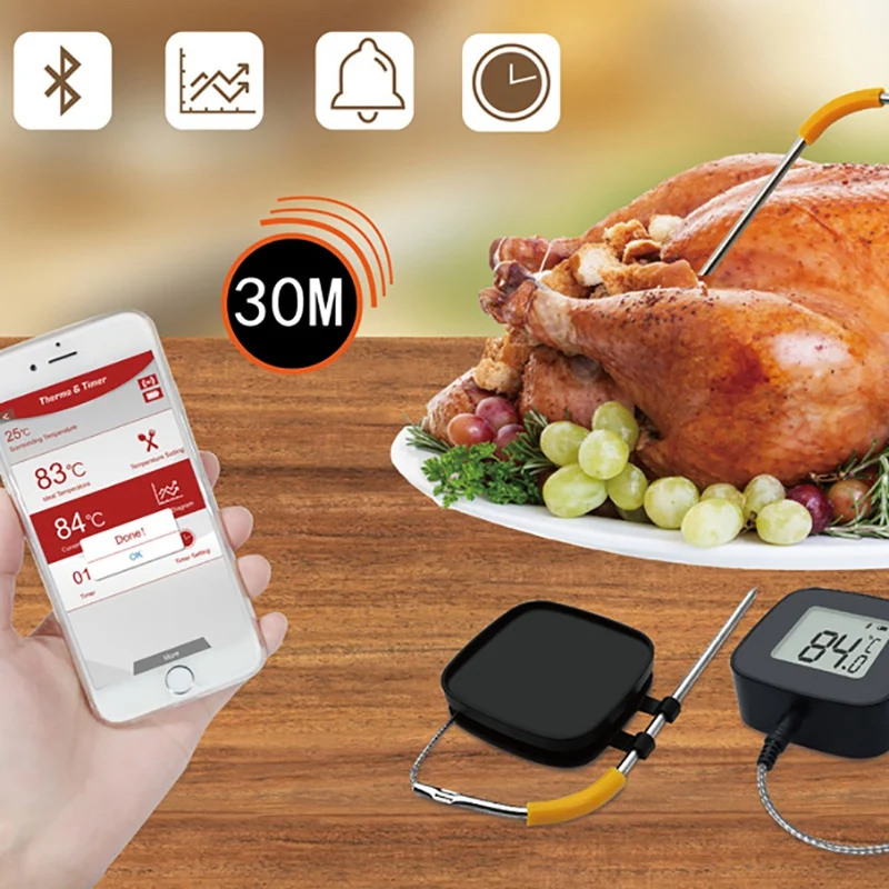 Digital Meat Thermometer for iPhone - Smart Instant Read Phone App Wifi Remote Battery Powered Easy Cooking Food BBQ Gri |