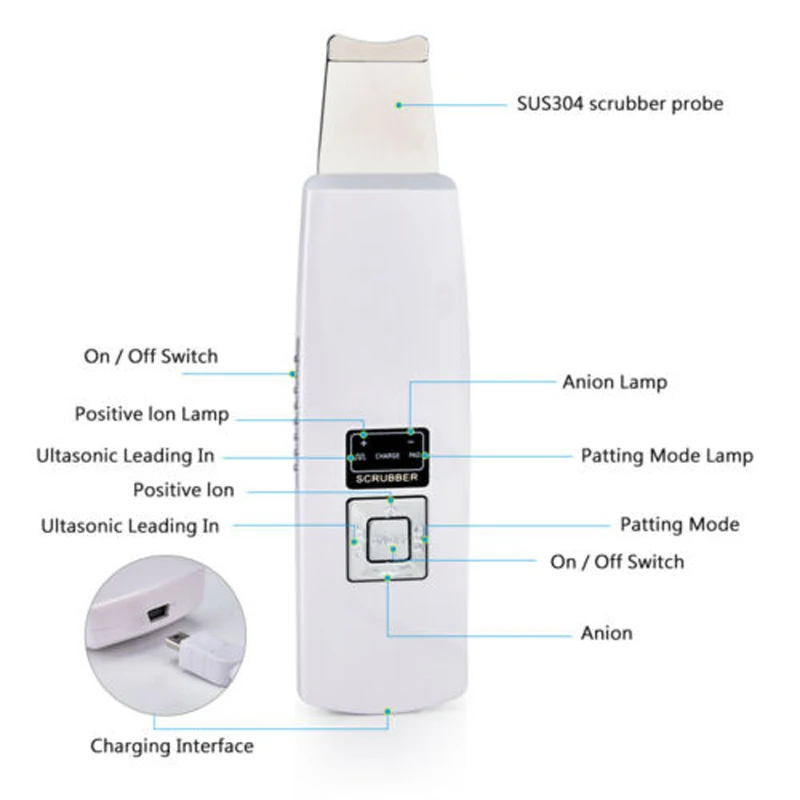 Ultrasonic Deep Skin Scrubber Face Cleaning Machine Blackhead Remove Reduce Wrinkles Spots Facial Vibration Massager Device | Красота и