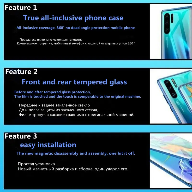 Роскошный защитный Магнитный чехол на весь корпус для huawei P30 Pro P20 mate 20 Pro 360, чехол из закаленного стекла на заднюю панель huawei P30Pro