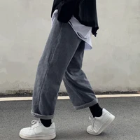 new 2021 women autumn corduroy pants high waist vintage causal solid elastic waist all match streetwear oversized chic pants