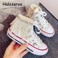 new autumn kids high casual sneakers children rhinestone canvas shoes baby girls sport sneakers brand white sneakers trainers