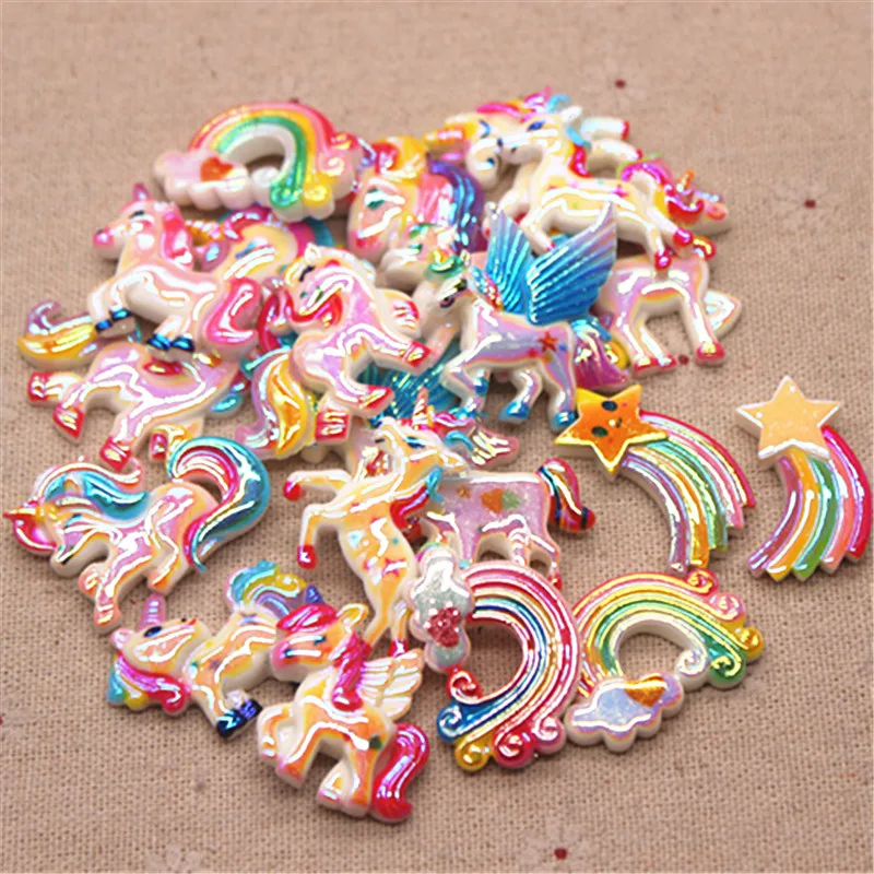 10 шт. разные узоры блестящие радужные полимерные единороги Мультяшные