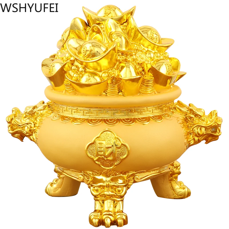 Китайская Золотая миска счастливого сокровищ Fengshui статуя из смолы домашний