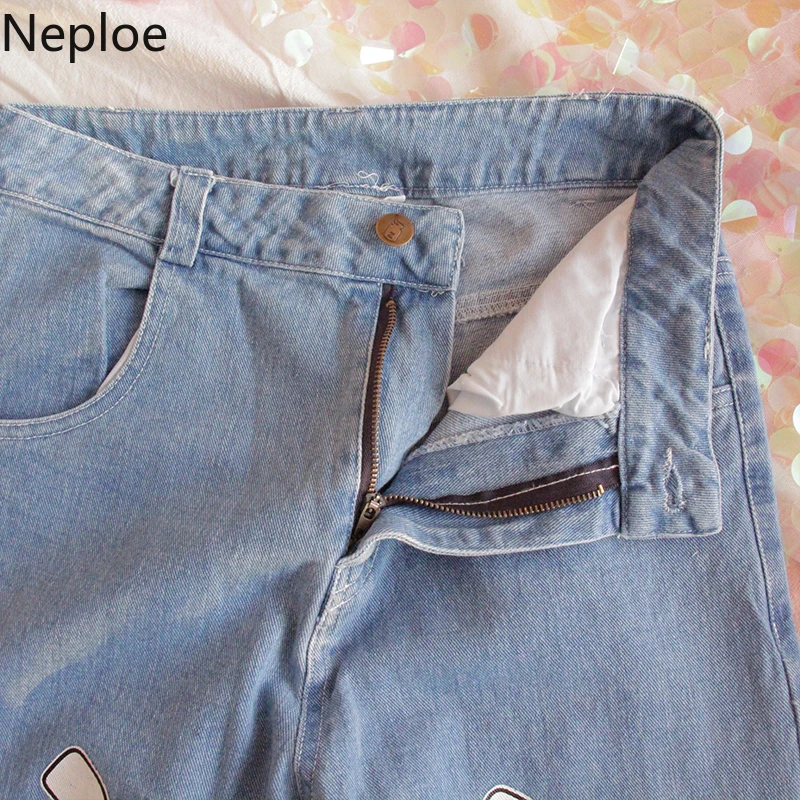 Свободные брюки Neploe в стиле Харадзюку с коровьим принтом прямые джинсовые