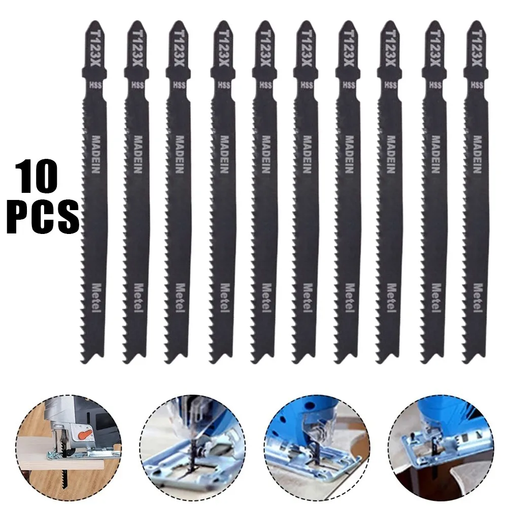 

10pcs 85mm/3.35'' T123X 4 Inch High Carbon Steel T-Shank Jigsaw Blades Set For Metal Cutting For Metal Cutting Saw Blades