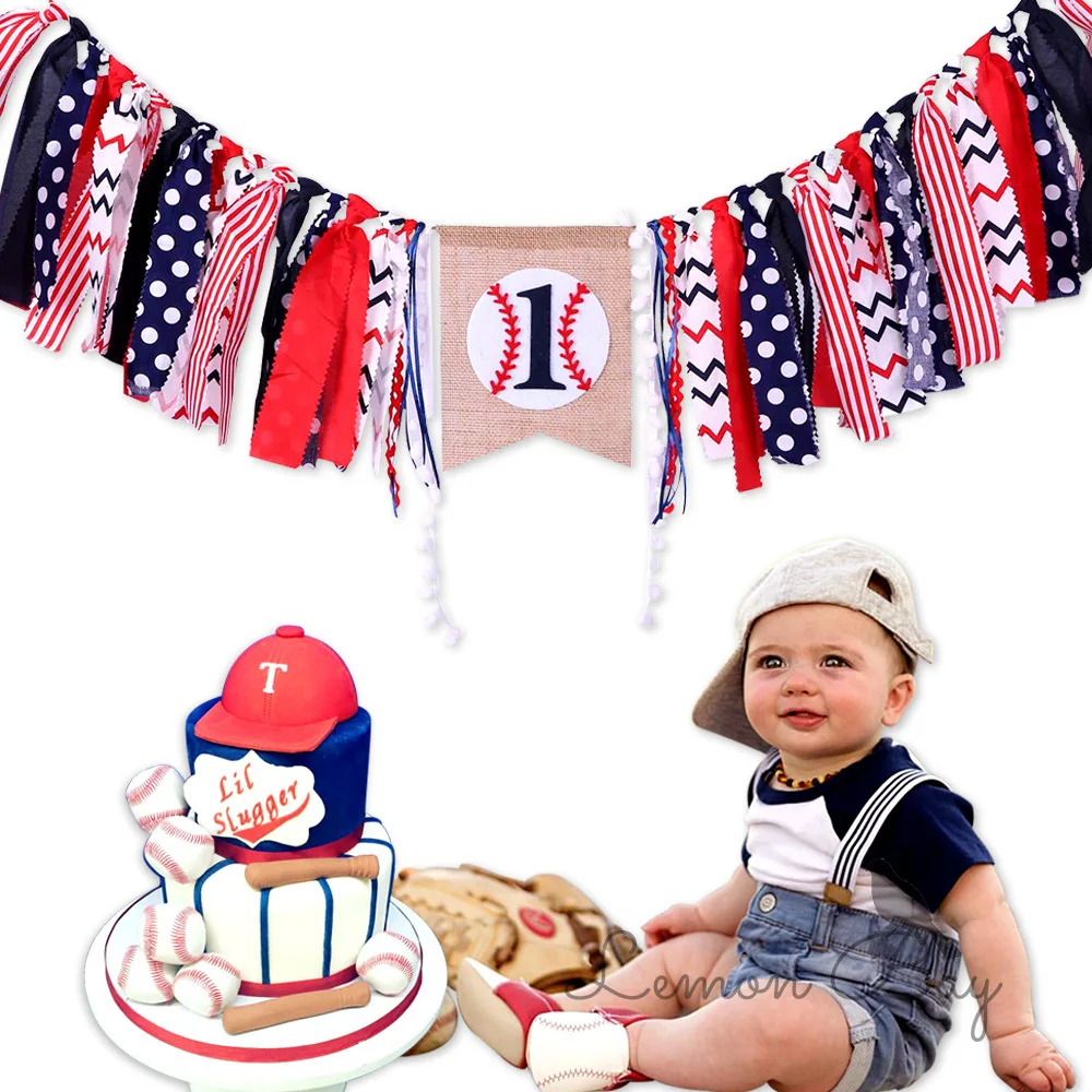 

Baseball themed baby birthday party decoration high chair banner baby boy birthday photo prop