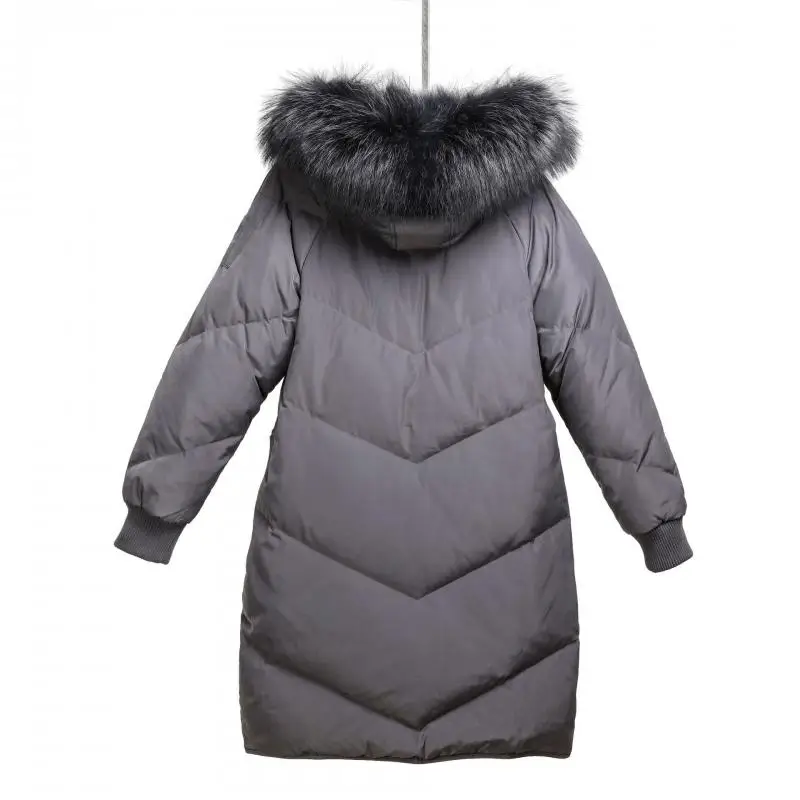 Женский длинный пуховик с большими карманами свободная парка в Корейском стиле