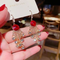 fashion new light luxury red inlaid zircon earrings female temperament trend long earrings retro jewelry wholesale
