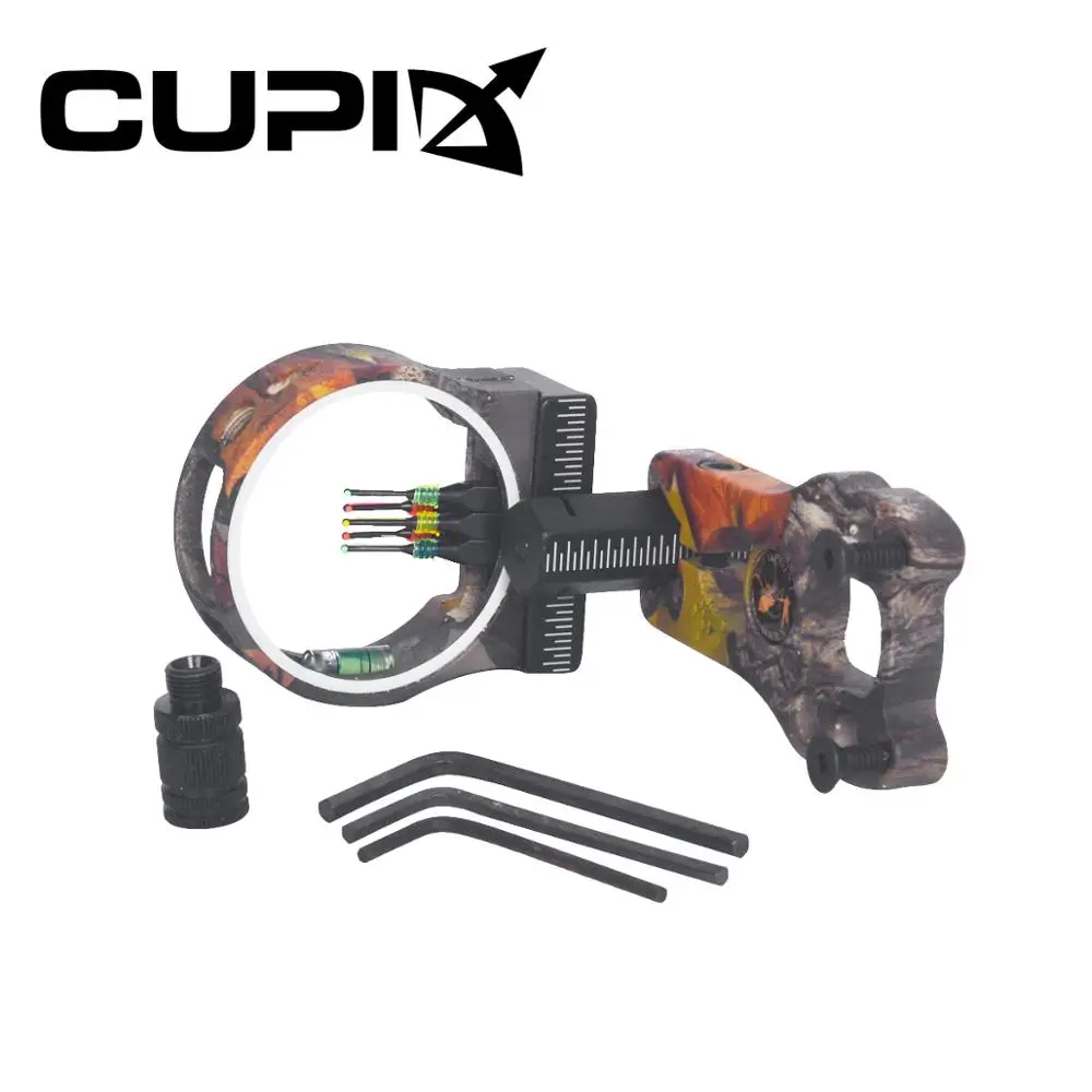 Newest TP1550 5 pin Compound Bow Sight with 0.029'' Fiber light and witt sight light for both left and right hand shooters