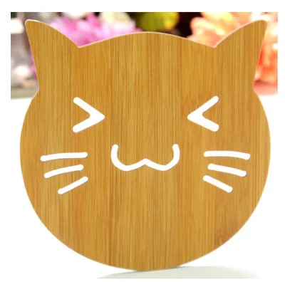 cat Деревянный мультяшный изоляционный коврик для стола, нескользящий коврик для горшка, коврик для чаши, большой креативный милый Чайный подстаканник, подставки CF-154 - Цвет: cat