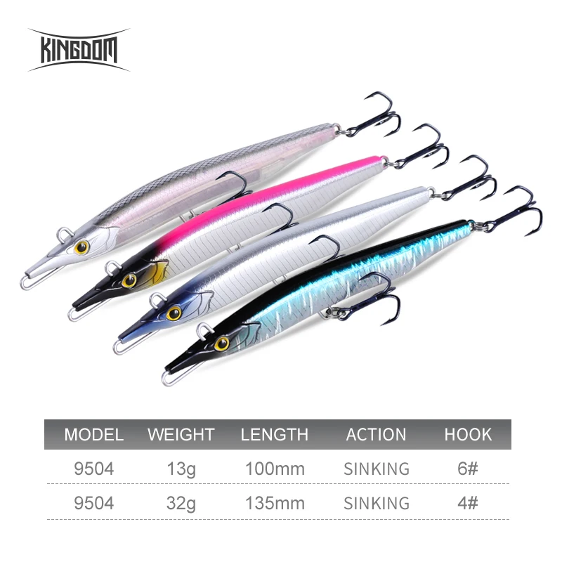 Kingdom Needle Vibrating Sinking Pencil Fishing Lures 100mm 13g 135mm 32g Two Swimming Action Swing Hard Baits Wobblers For Bass