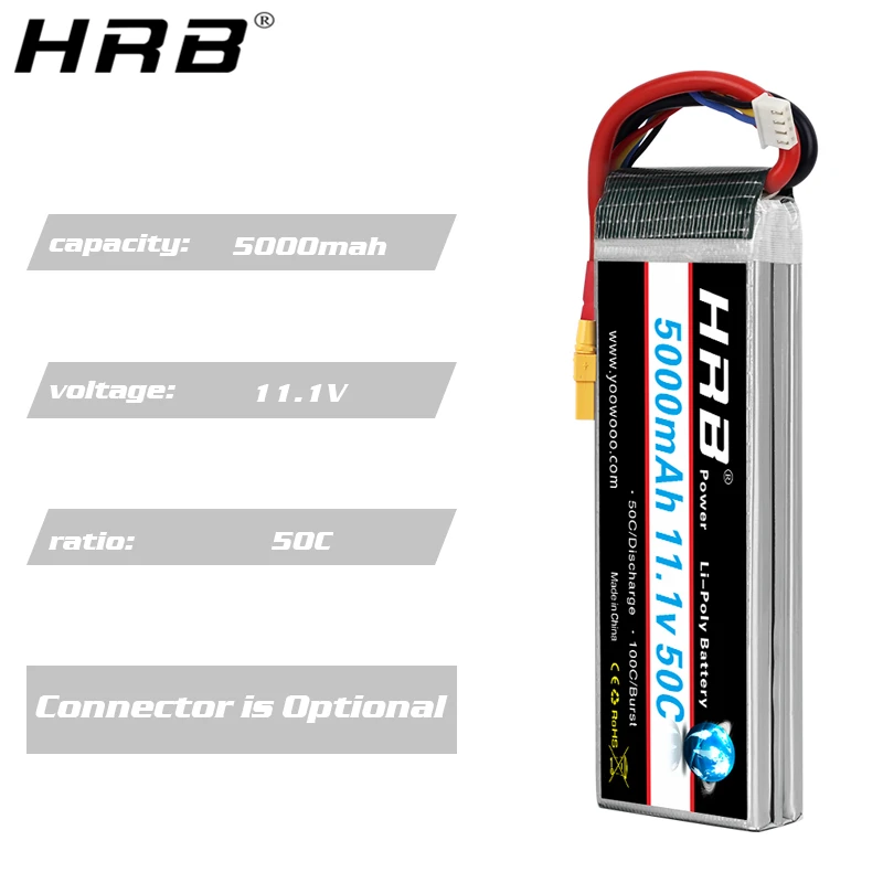 аккумулятор hrb lipo 3s 111 в 5000 мач 50c xt60 t deans ec5 xt90