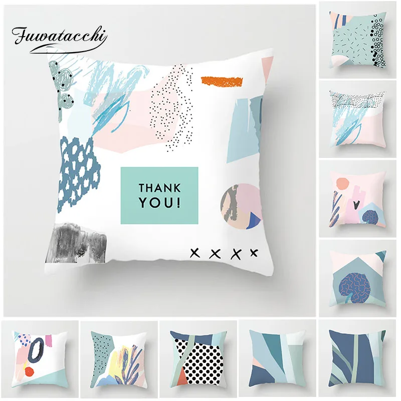 Чехол на подушку с абстрактным рисунком Fuwatacchi розовый и зеленый чехол в горошек