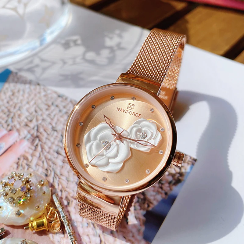 Часы наручные NAVIFORCE женские кварцевые роскошные брендовые стильные креативные с