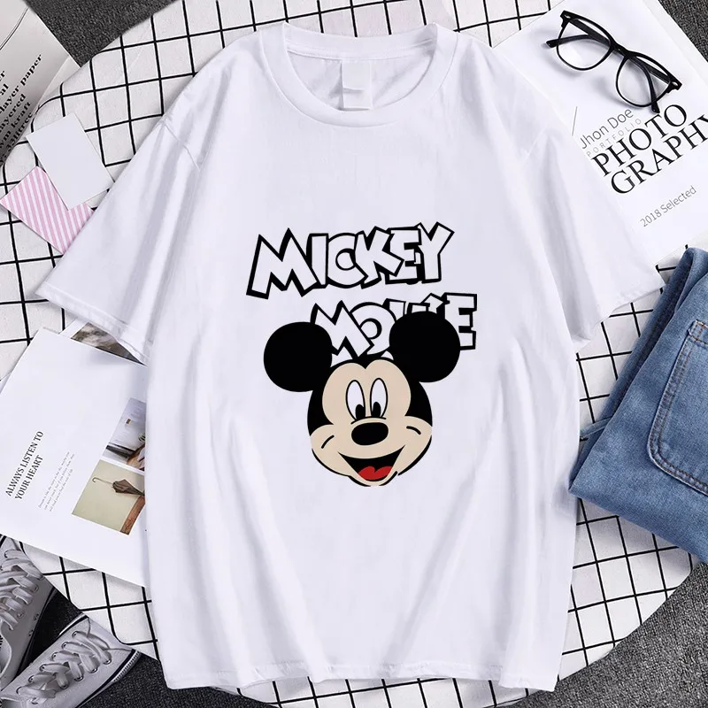 

Kawaii Mickey Mouse T-shirts Women Minnie Tops Ladies Casual O Neck Blouse Women Korean Style Harajuku Clothing Men T Shirt 2021