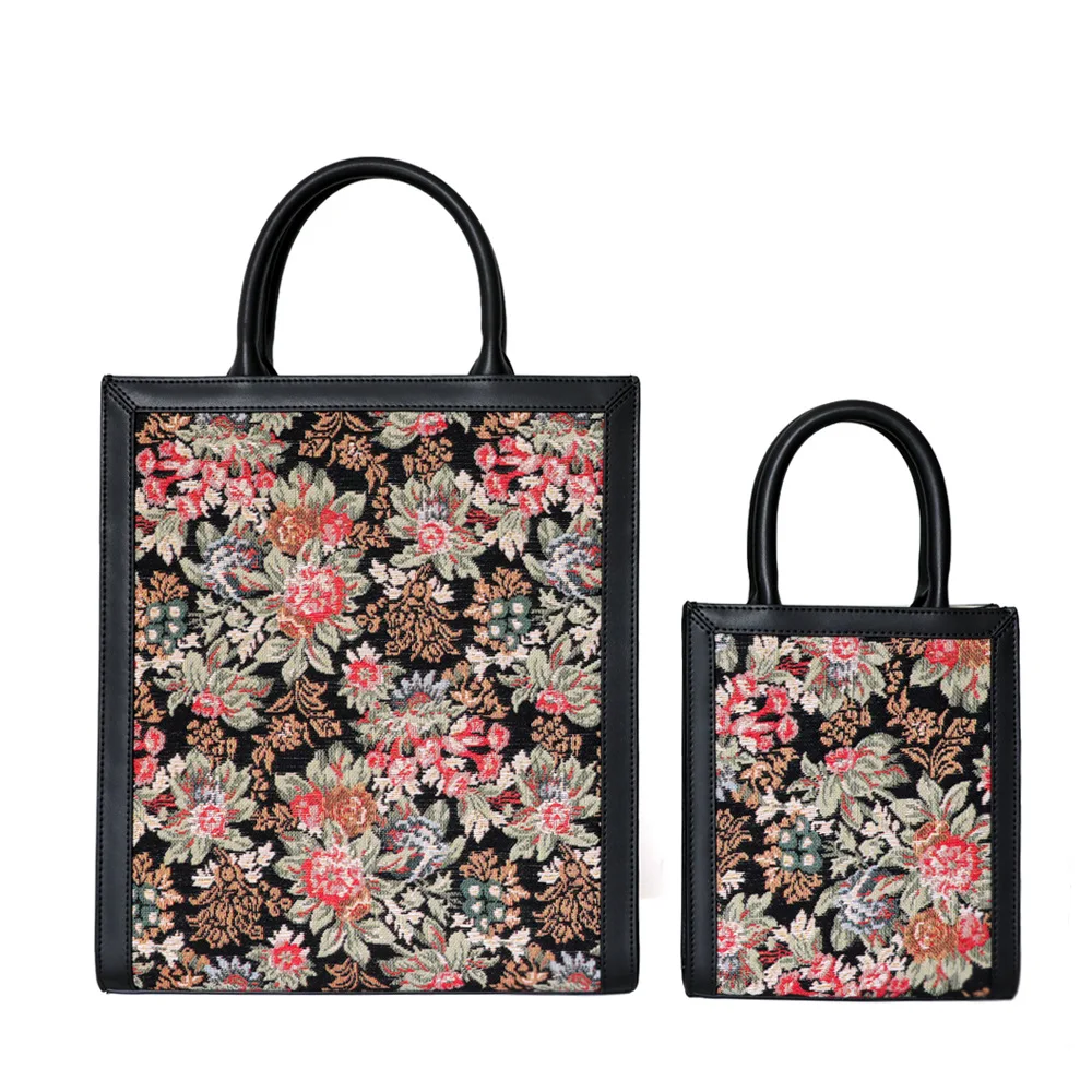 

Autumn/Winter 2021 new Arc de Triomphe bag leather canvas retro embroidery fashion old flower bag tote bag