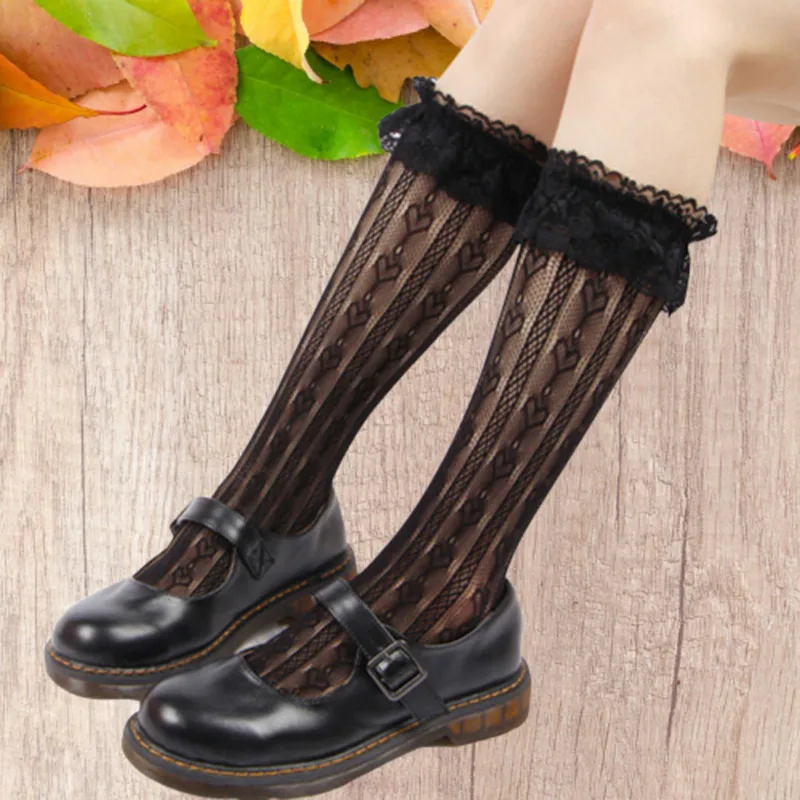 Милые кружевные носки для девочек в стиле &quotЛолита&quot с цветочным принтом