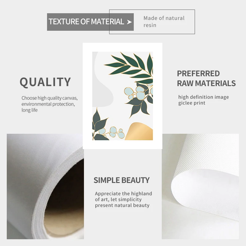 Абстрактный постер с золотыми листьями Картина на холсте зелеными и цветами