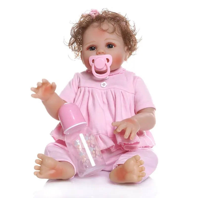 

47cm Realistic Doll Full Soft Vinyl Toddler Babies Curly Hair Girl Accompany Toy 54DA