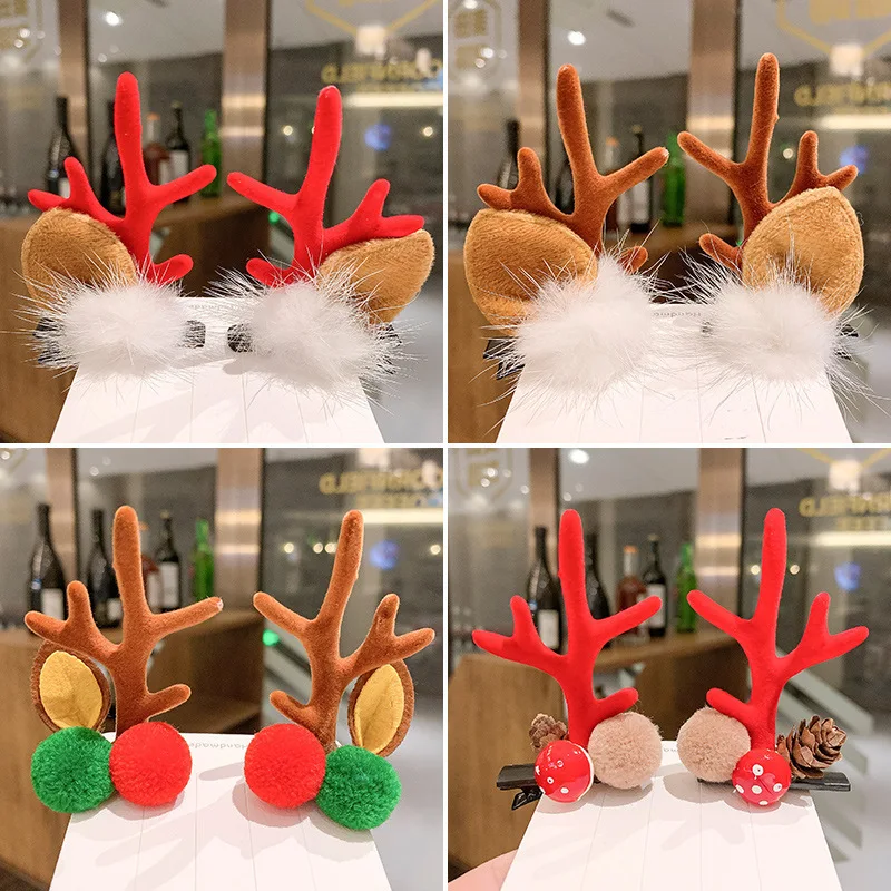 

Christmas Headbands Headwear Hairpin Women Girl Elk Antlers Hairband Xmas Cute Elf Ears Horns Navidad 2021 Hair Accessories