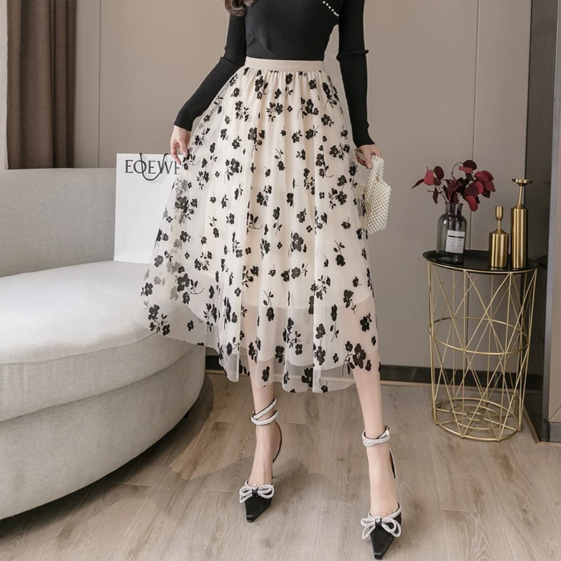 Женская винтажная фатиновая юбка OUMENGKA длинная сетчатая с эластичным высоким