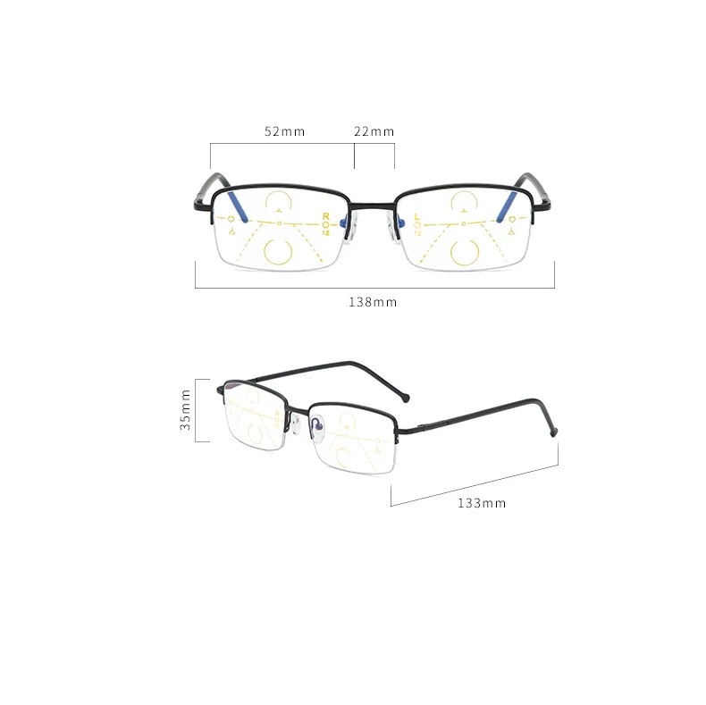 Прогрессивные многофокальные очки для чтения полуоправа анти синий светильник