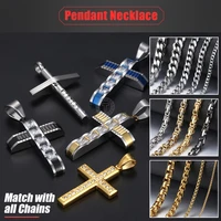 davieslee 12 styles stainless steel cross pendant for men carved gold black silver color paved w clear rhinetones dlkpp2