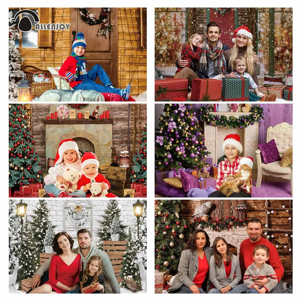 

Allenjoy Рождественский камин Фотофон венок дерево белый снег зима семейный декор Фотография фон для фотостудии