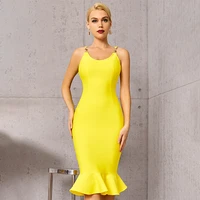 sesidy women spaghetti strap sexy trumpet bandage dress 2022 summer ruffles evening club celebrity party female outfit dresses