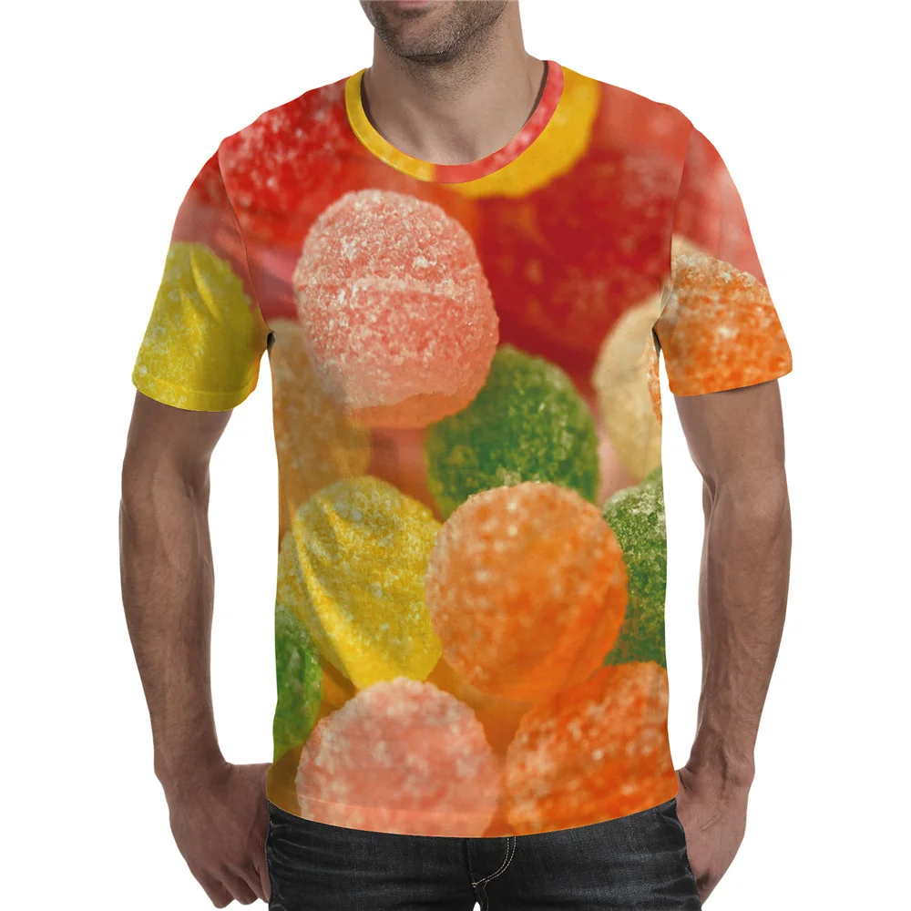

Summer New Men's T-shirt Chocolate Candy Graphic 3D T-shirt Fashion and Fun Hip Hop Round Neck Short Sleeve Top