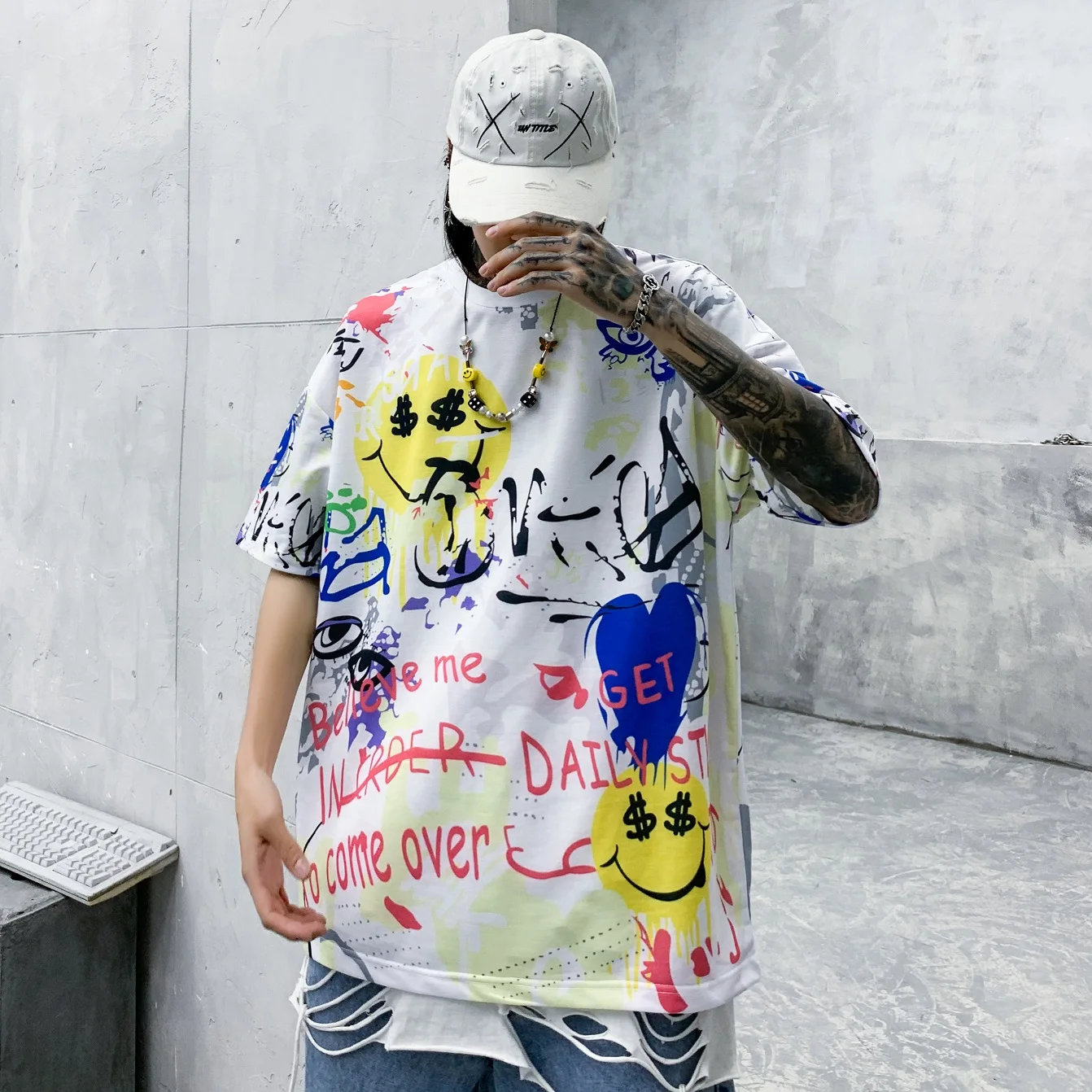 Harajuku Граффити футболка толстовка мужская хип хоп Короткие рукава уличная одежда