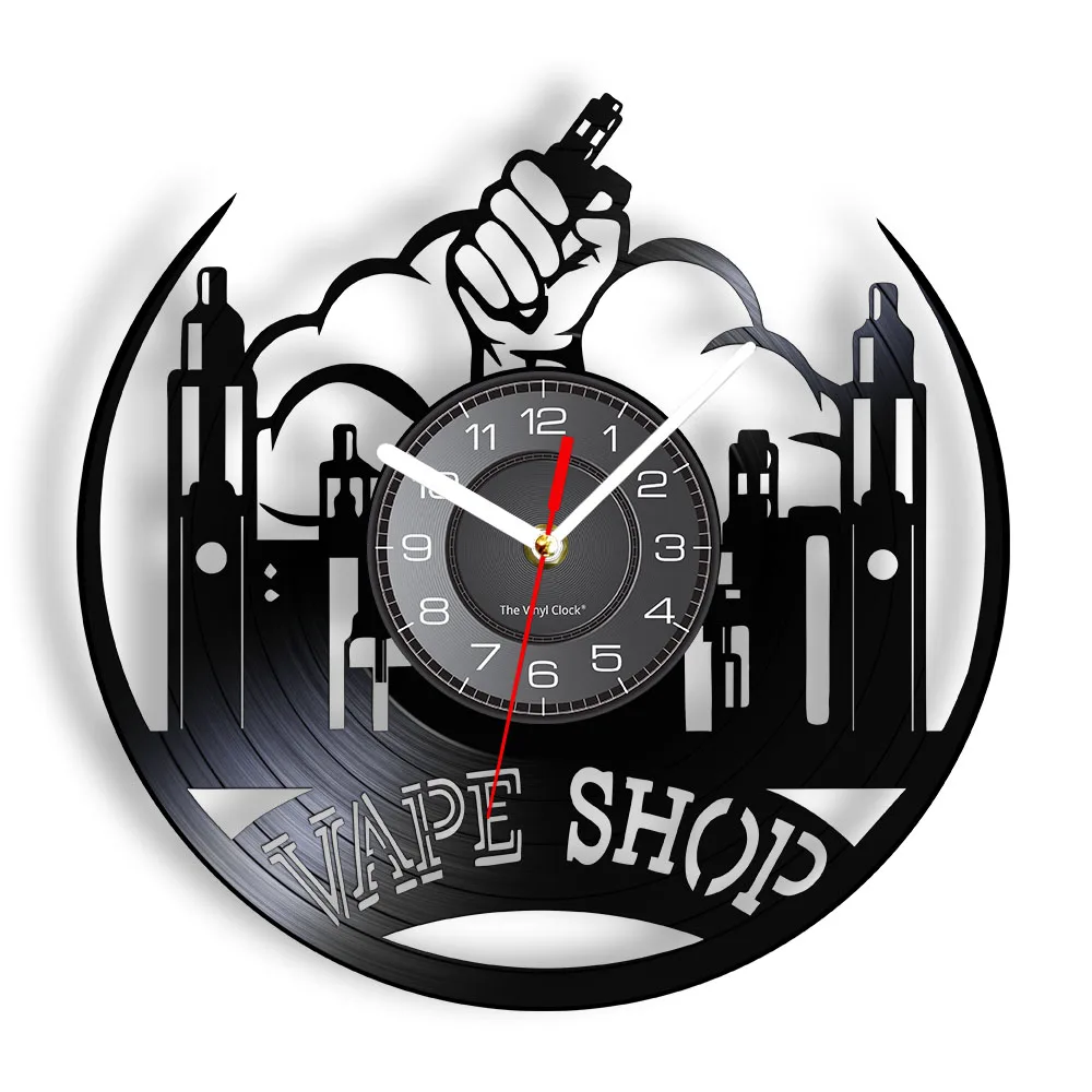 Vape Electronic Cigarettes Shop Smoker Vinyl Record Wall Clock For Vaping Bar Pub Vapor Decor Smoking Vintage Watch Timepieces